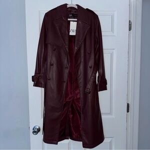 SOLD Zara Burgundy/Maroon Faux Leather Trench Coat